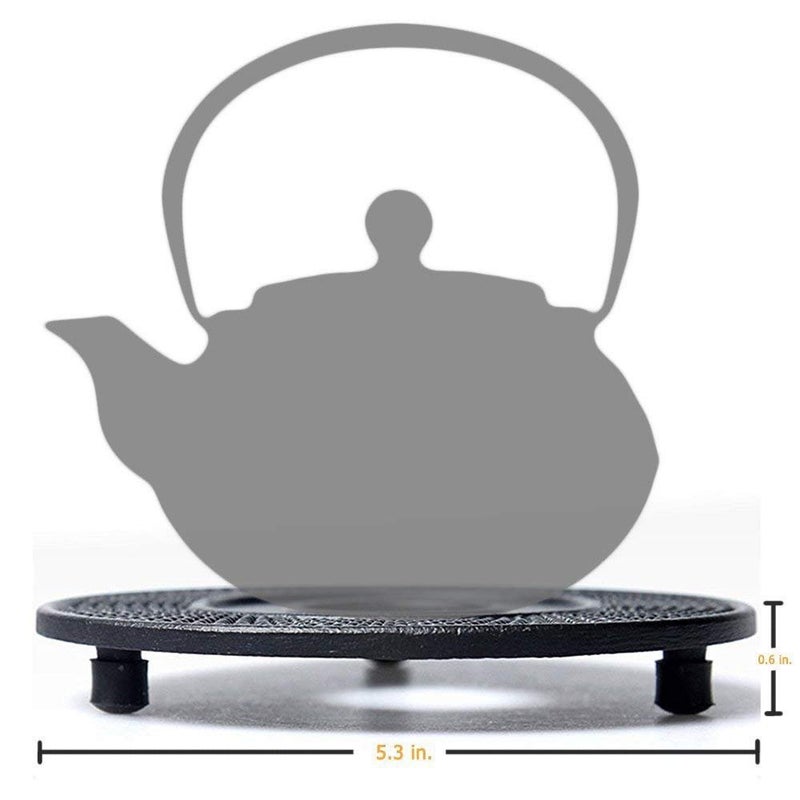 suyika Cast Iron Mat with Rubber Pegs/Feet for Japanese Tea Kettle Cast Iron Teapot Black Trivet 5.3in - Image 5